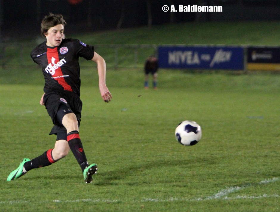 18-year-old Jake Hyland adds Bohs' third. Pic by A. Baldiemann