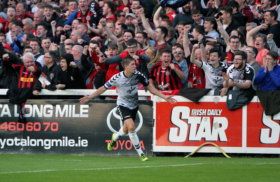 Oscar Brennan celebrates against St Pat's last season - A Baldiemann