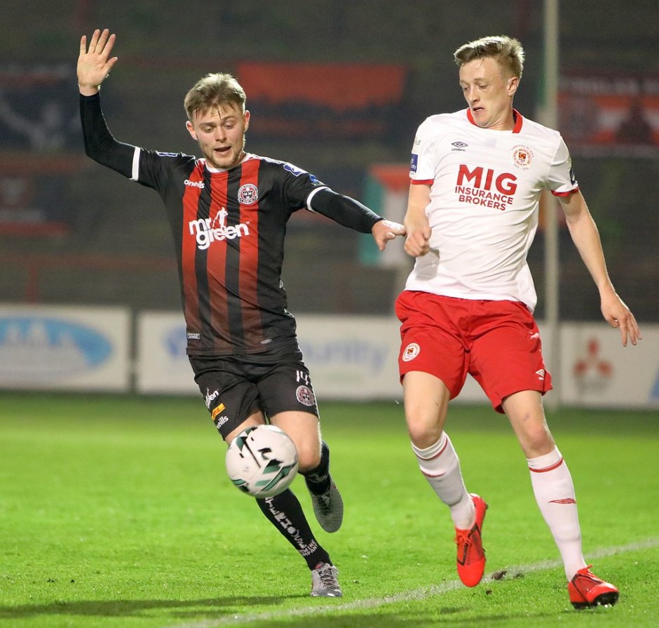 Conor Levingston in action against Chris Forrester of St Pat's last Friday. Photo: Stephen Burke